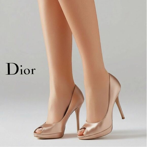 DIOR Vintage Bronze Pink leather peep toe platform pumps High Heels size 6 - Picture 3 of 14
